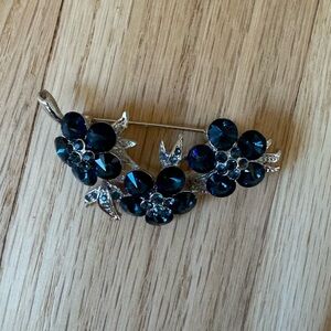 $38 Charter Club blue rhinestone brooch chic sparkly silver flowers Macy’s